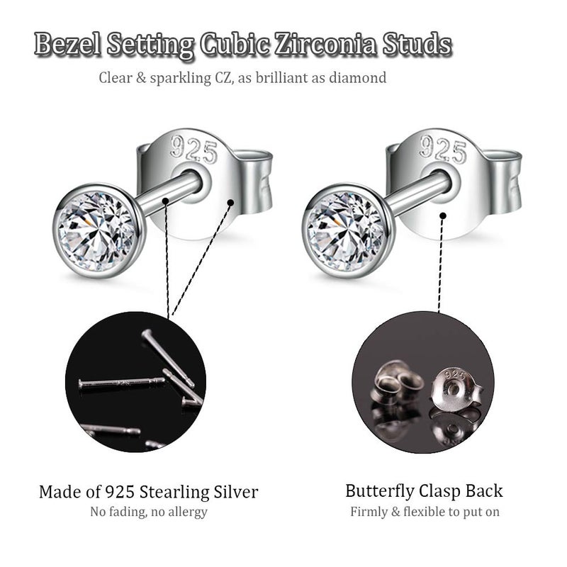 EPIRORA Sterling Silver Stud Earrings for Women Men- 3 Pairs of Tiny Round Cubic Zirconia Earrings CZ Small Cartilage Tragus Earrings(2mm/3mm/4mm) - Image 3
